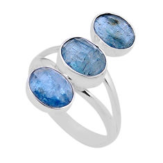 9.11cts checker cut natural blue aquamarine fancy 925 silver ring size 7 n48364