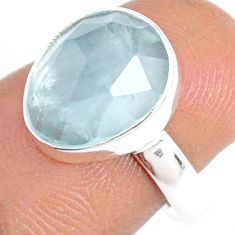 4.53cts checker cut natural blue aquamarine fancy silver ring size 6.5 t82282