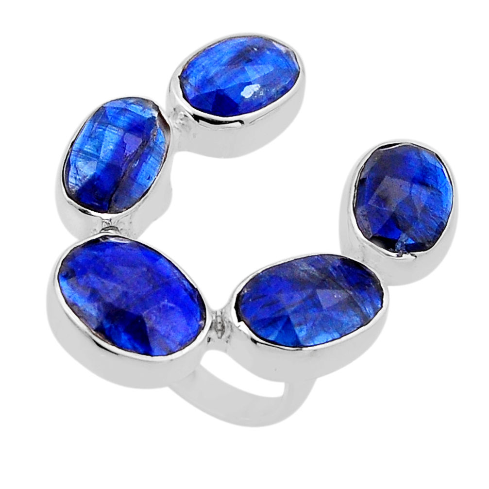 16.70cts checker cut natural blue kyanite fancy 925 silver ring size 6.5 n52842