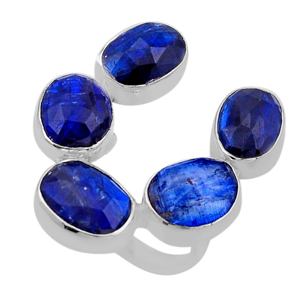 19.71cts checker cut natural blue kyanite fancy 925 silver ring size 6.5 n52847