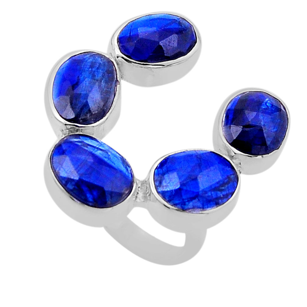 17.46cts checker cut natural blue kyanite fancy 925 silver ring size 7.5 n52850