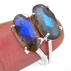 9.16cts checker cut natural blue labradorite 925 silver ring size 7.5 n52838