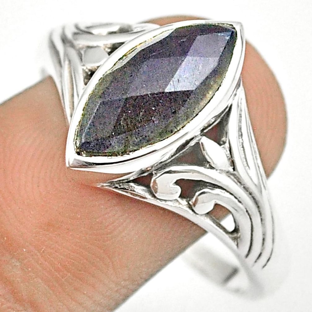 6.62cts checker cut natural blue labradorite 925 silver ring size 12.5 u24034