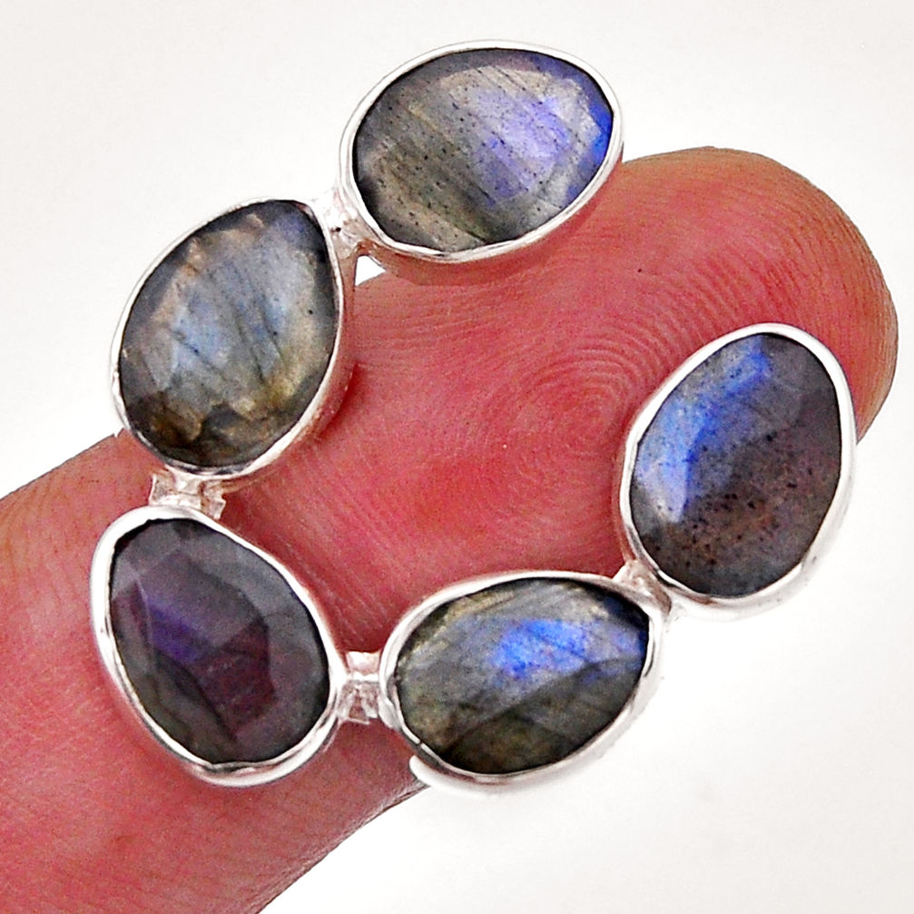 16.31cts checker cut natural blue labradorite fancy silver ring size 8.5 n52859