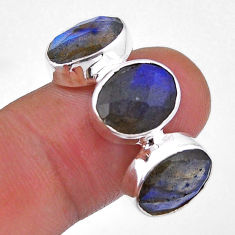 13.27cts checker cut natural blue labradorite oval silver ring size 7 n48755