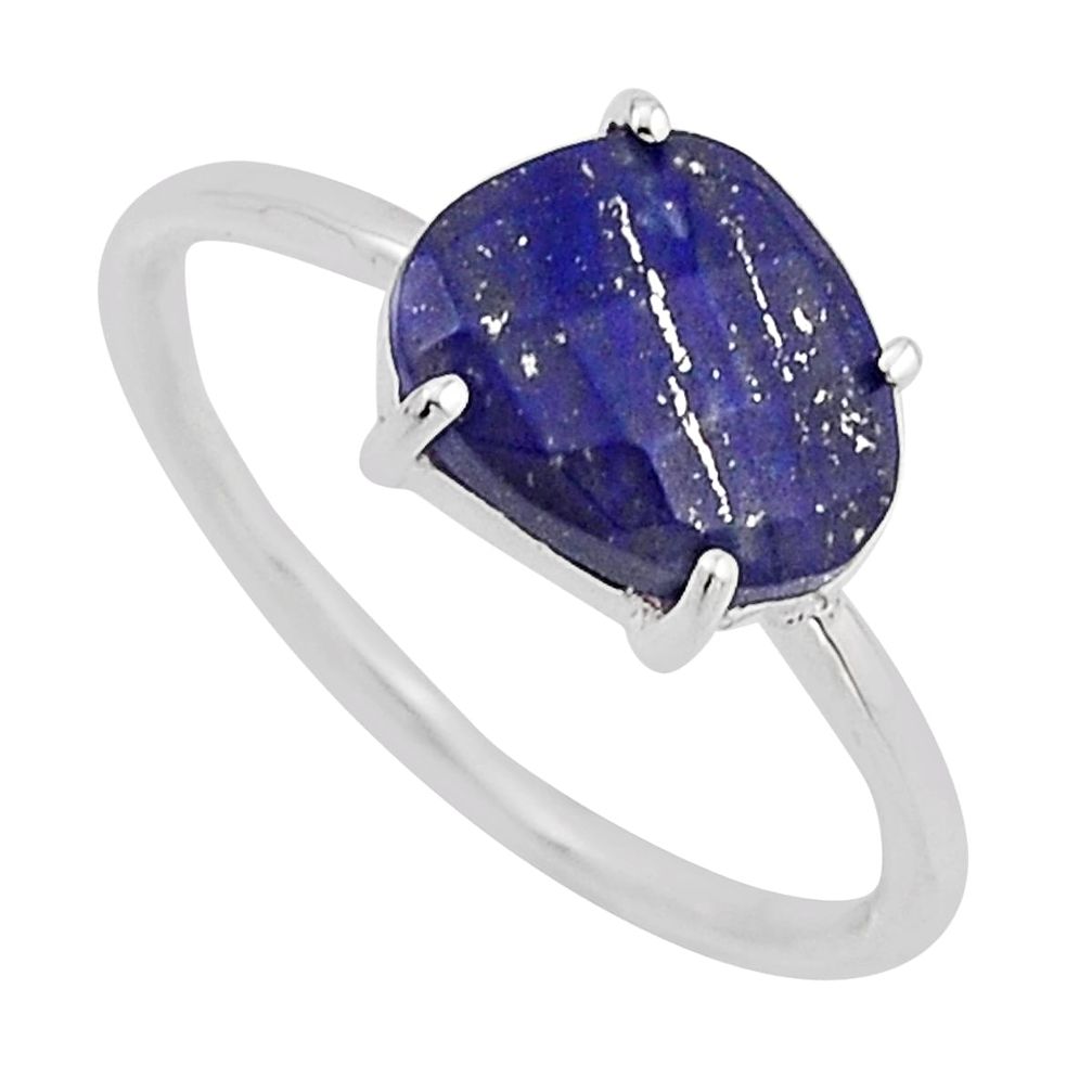 4.29cts checker cut natural blue lapis lazuli fancy 925 silver ring size 8 n3373