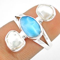 7.26cts checker cut natural blue larimar pearl 925 silver ring size 7 u26170