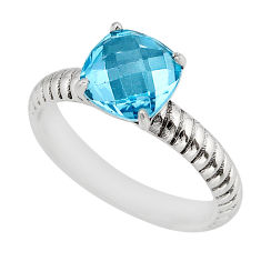 2.98cts checker cut natural blue topaz 925 sterling silver ring size 8 y79102
