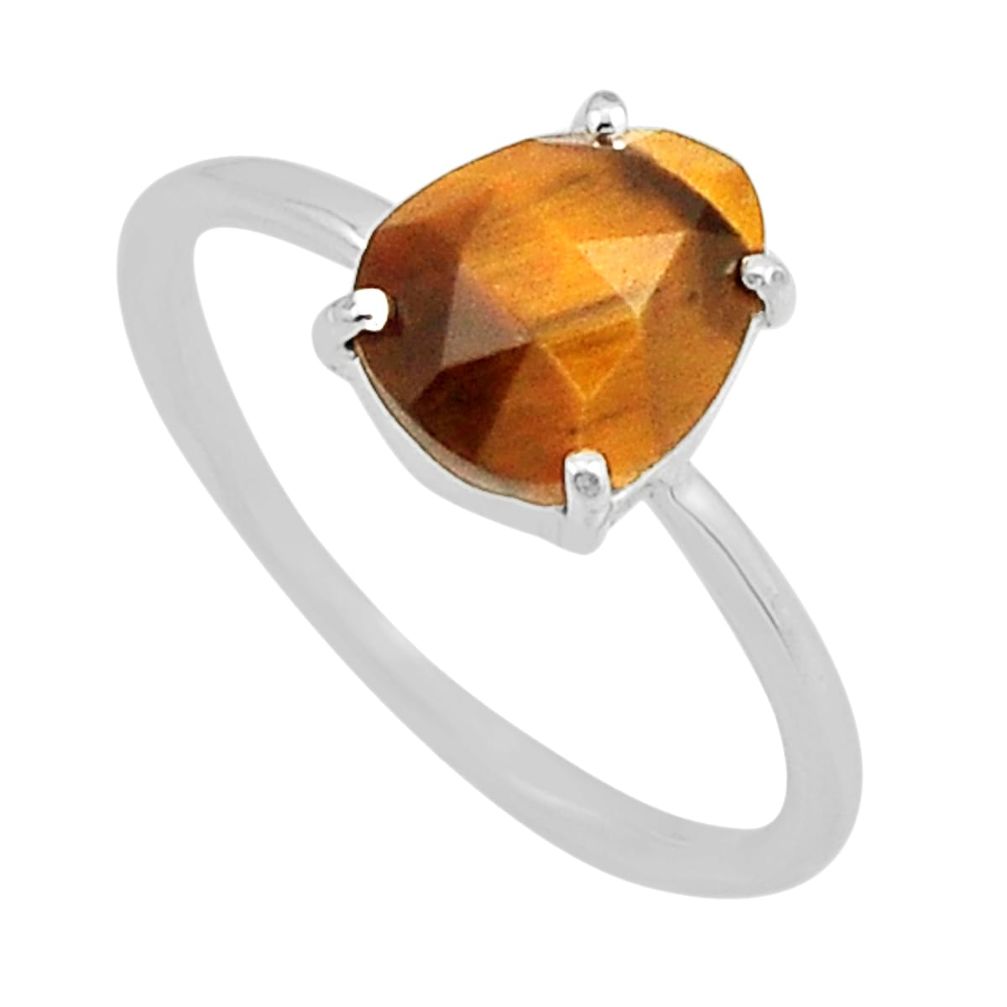 3.46cts checker cut natural brown tiger's eye fancy 925 silver ring size 8 n6030