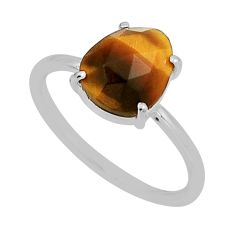 3.93cts checker cut natural brown tiger's eye pear 925 silver ring size 6 n6570