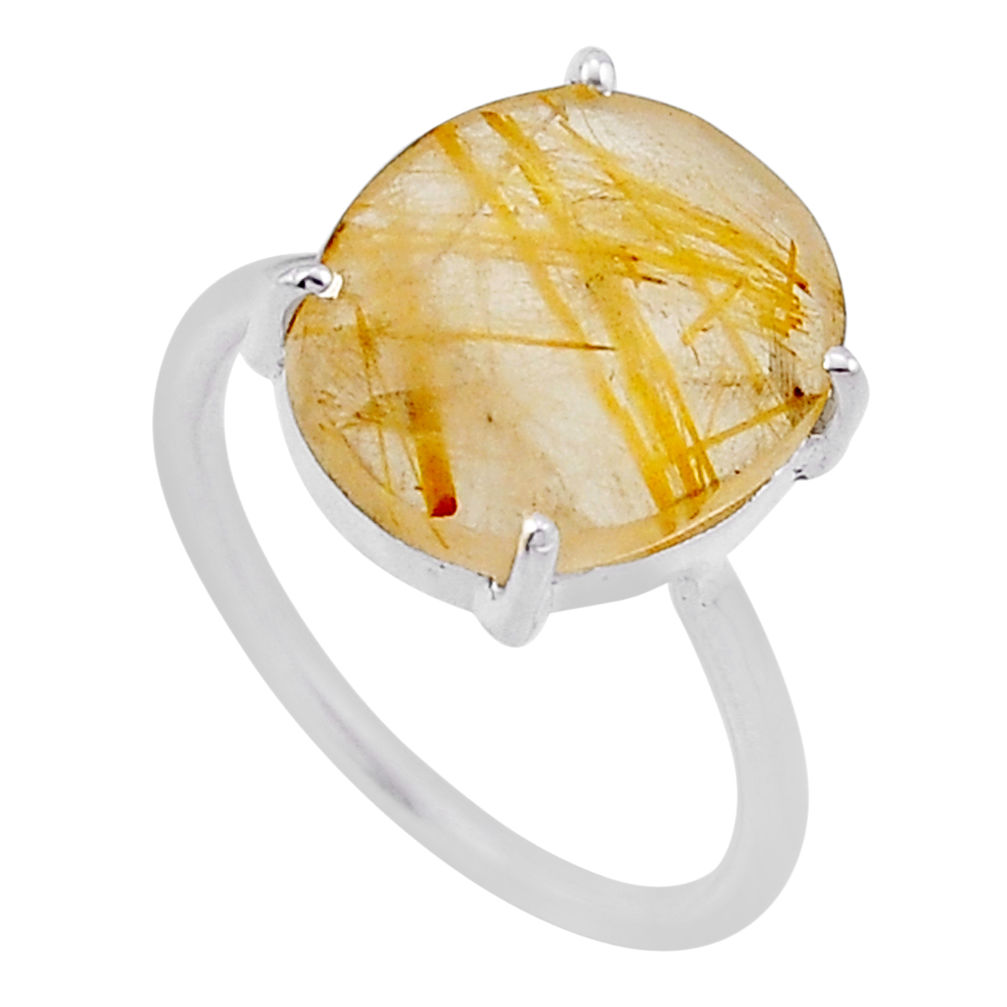 6.71cts checker cut natural golden tourmaline rutile silver ring size 7 n48306