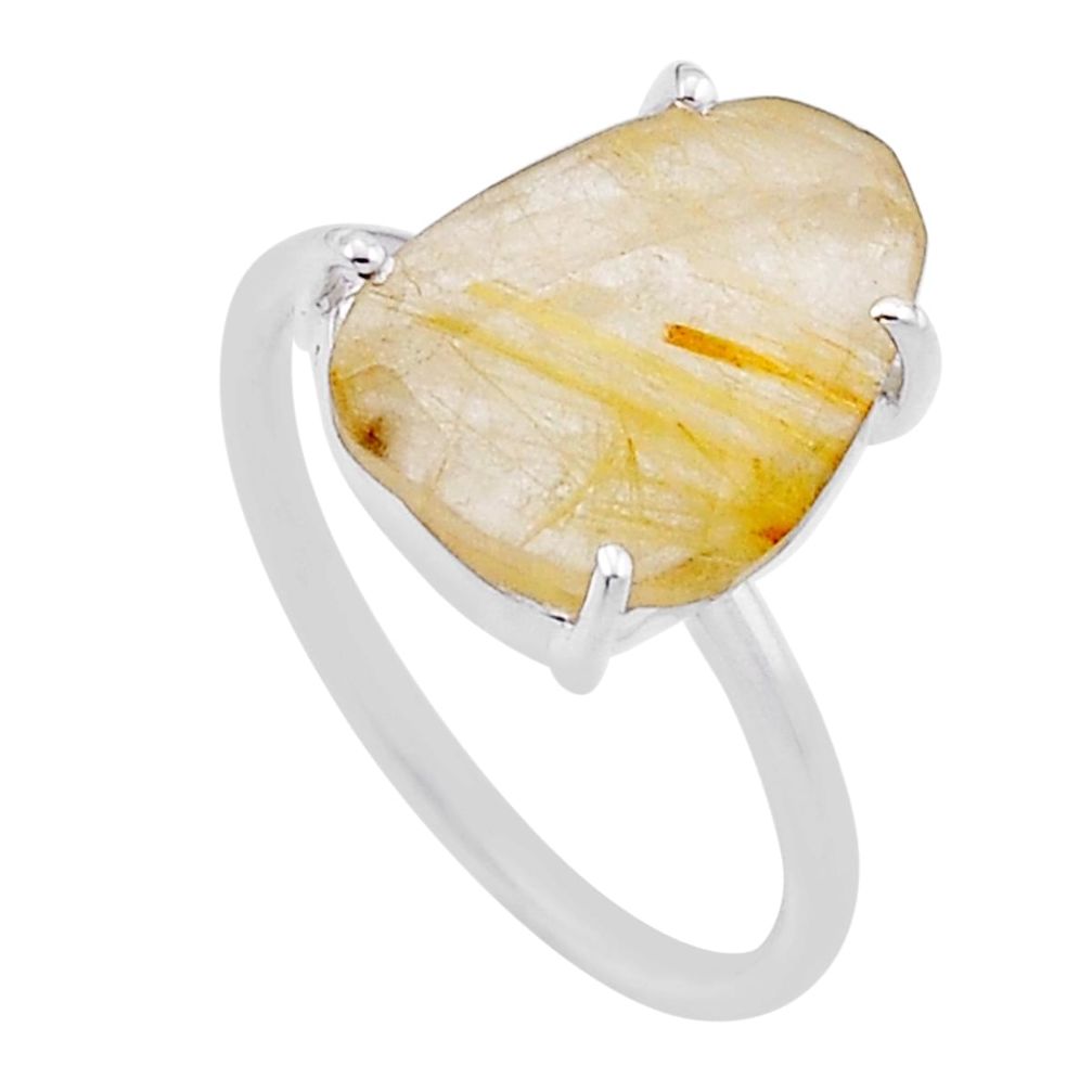 5.81cts checker cut natural golden tourmaline rutile silver ring size 8 n48308