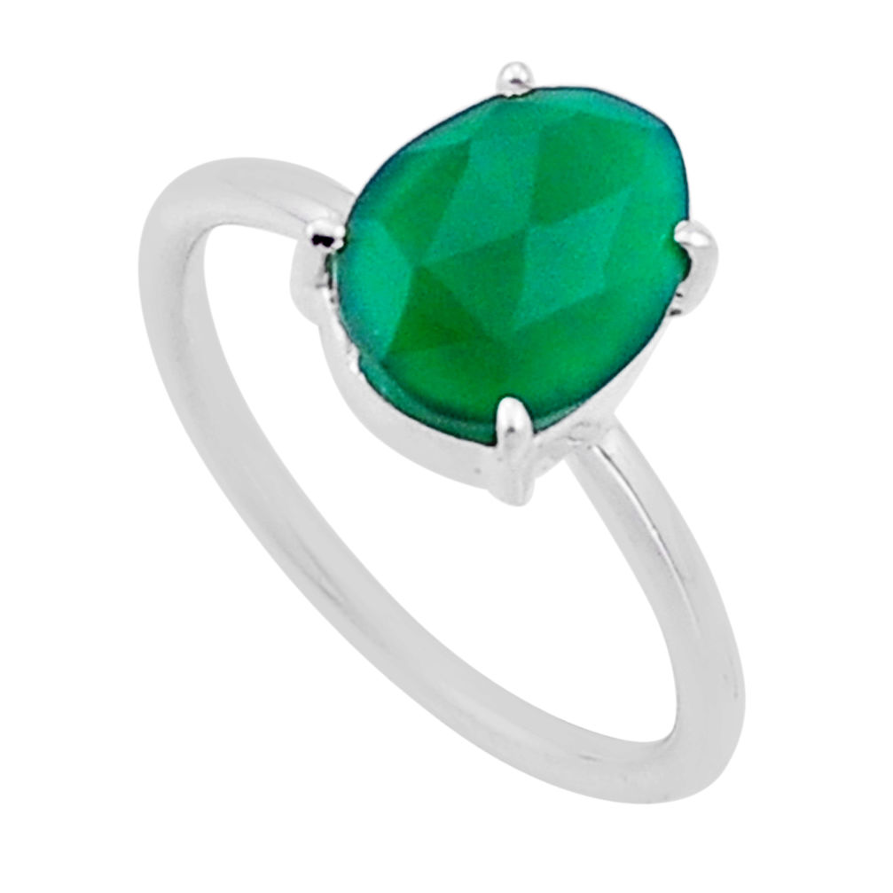 4.40cts checker cut natural green chalcedony fancy 925 silver ring size 7 n53094