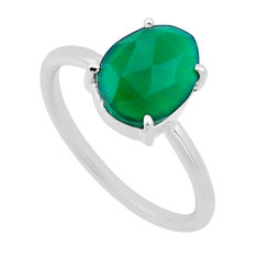 4.40cts checker cut natural green chalcedony fancy 925 silver ring size 7 n53094