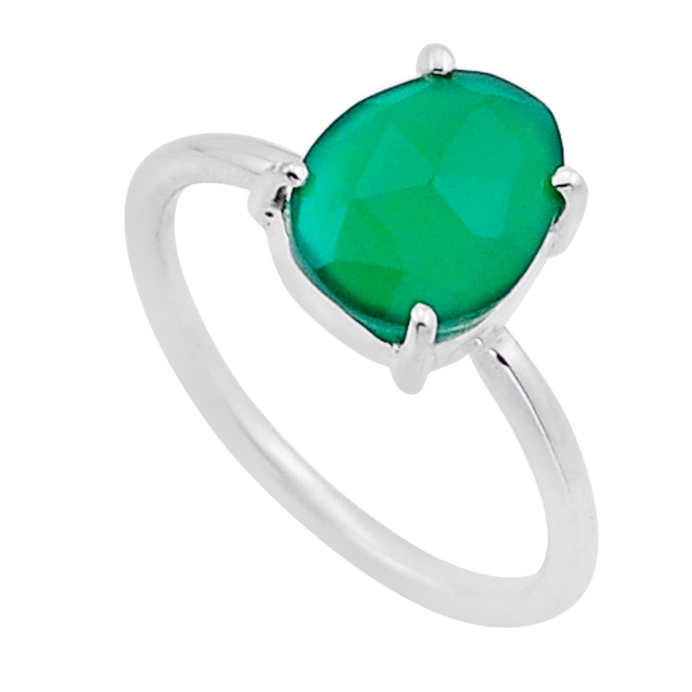 4.30cts checker cut natural green chalcedony fancy 925 silver ring size 7 n53097