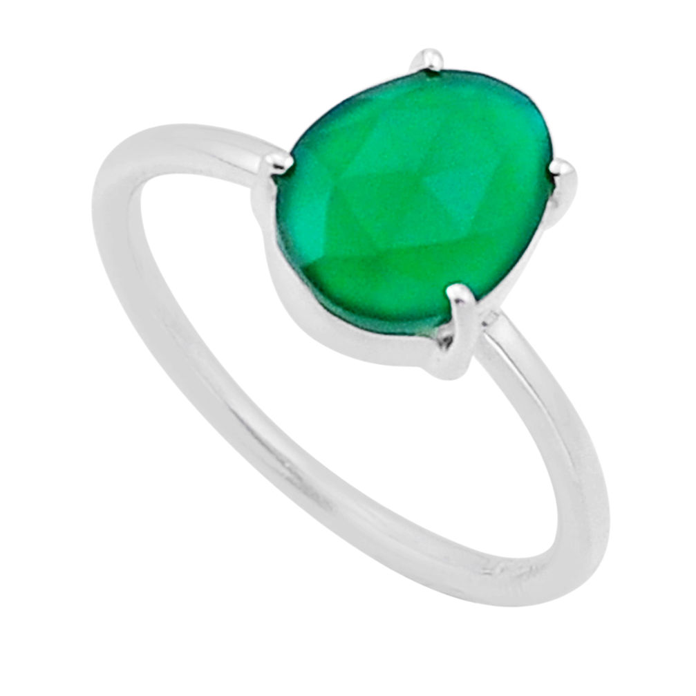 4.30cts checker cut natural green chalcedony fancy 925 silver ring size 8 n53092