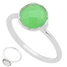 2.95cts checker cut natural green chalcedony round 925 silver ring size 7 u54492