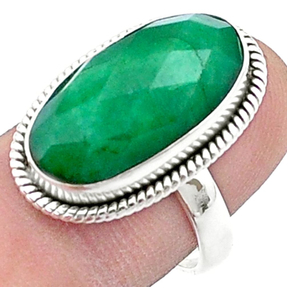 11.17cts checker cut natural green emerald 925 silver ring jewelry size 8 u34889