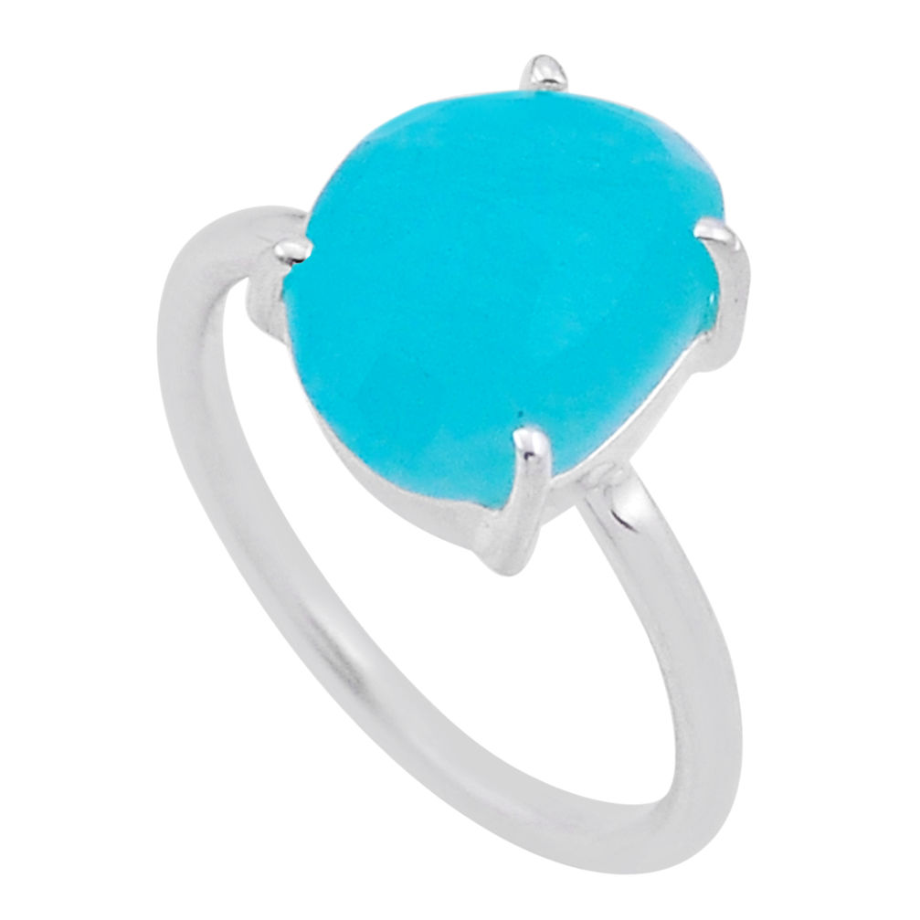 3.80cts checker cut natural green peruvian amazonite silver ring size 6 n48272