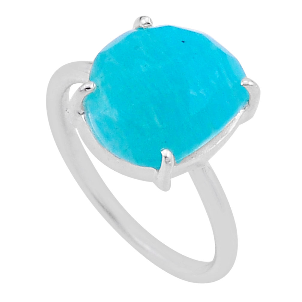 4.59cts checker cut natural green peruvian amazonite silver ring size 7 n48271
