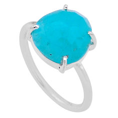 4.59cts checker cut natural green peruvian amazonite silver ring size 7 n48274