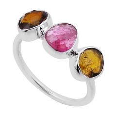 5.44cts checker cut natural multi color tourmaline 925 silver ring size 8 n48741
