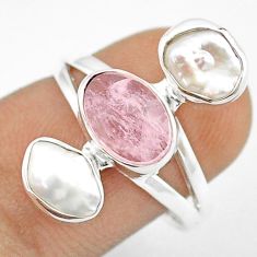 8.72cts checker cut natural pink morganite pearl 925 silver ring size 8 u26187