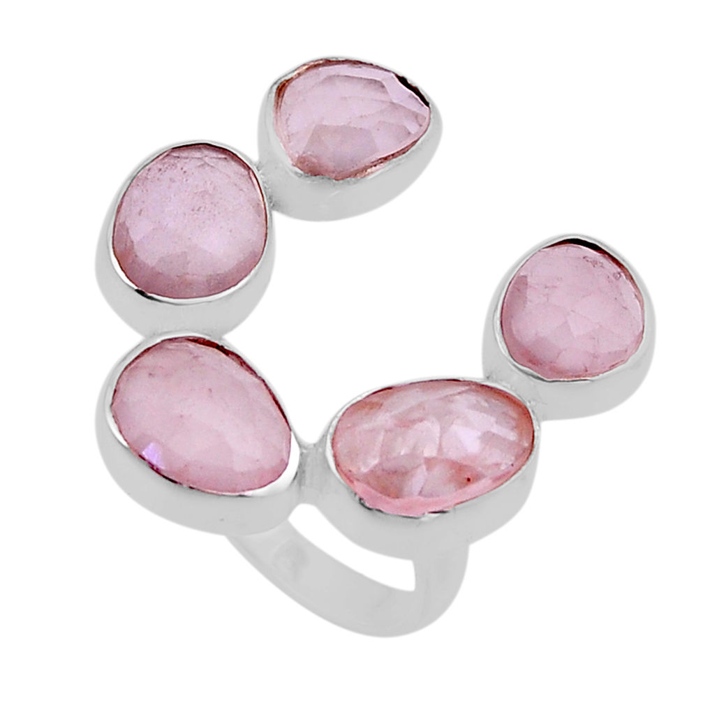 15.16cts checker cut natural pink rose quartz 925 silver ring size 6.5 n52848