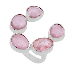 15.16cts checker cut natural pink rose quartz 925 silver ring size 6.5 n52848