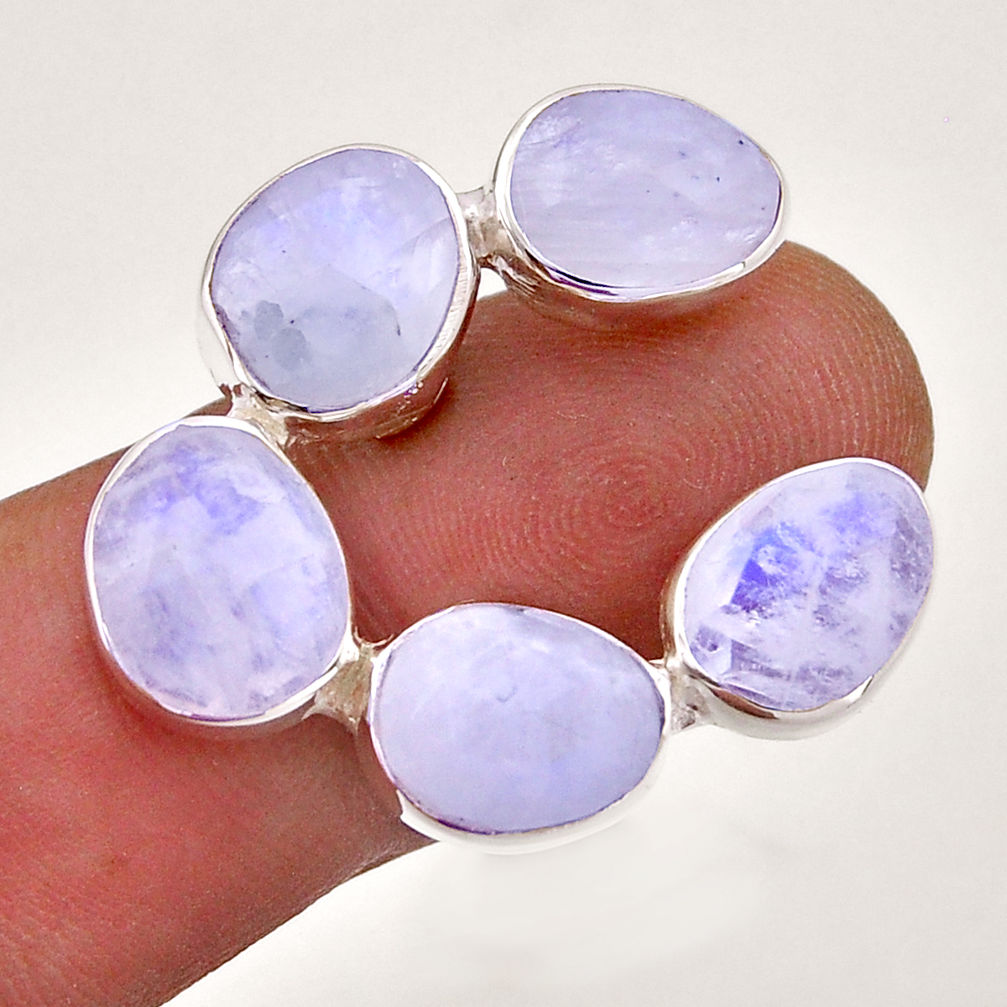 16.87cts checker cut natural rainbow moonstone 925 silver ring size 7.5 n48739