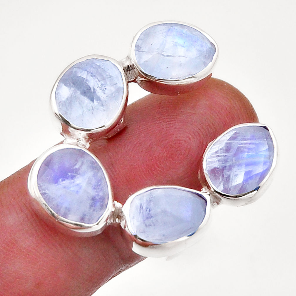 16.17cts checker cut natural rainbow moonstone 925 silver ring size 7.5 n52856