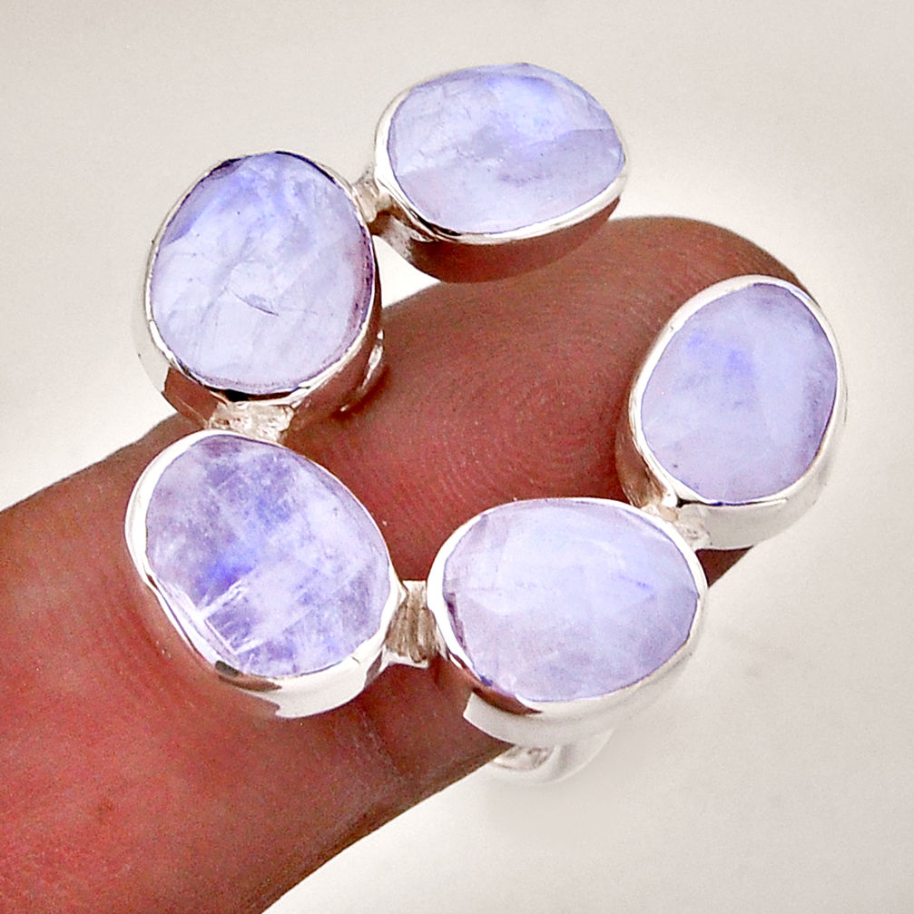 16.87cts checker cut natural rainbow moonstone 925 silver ring size 8 n48736