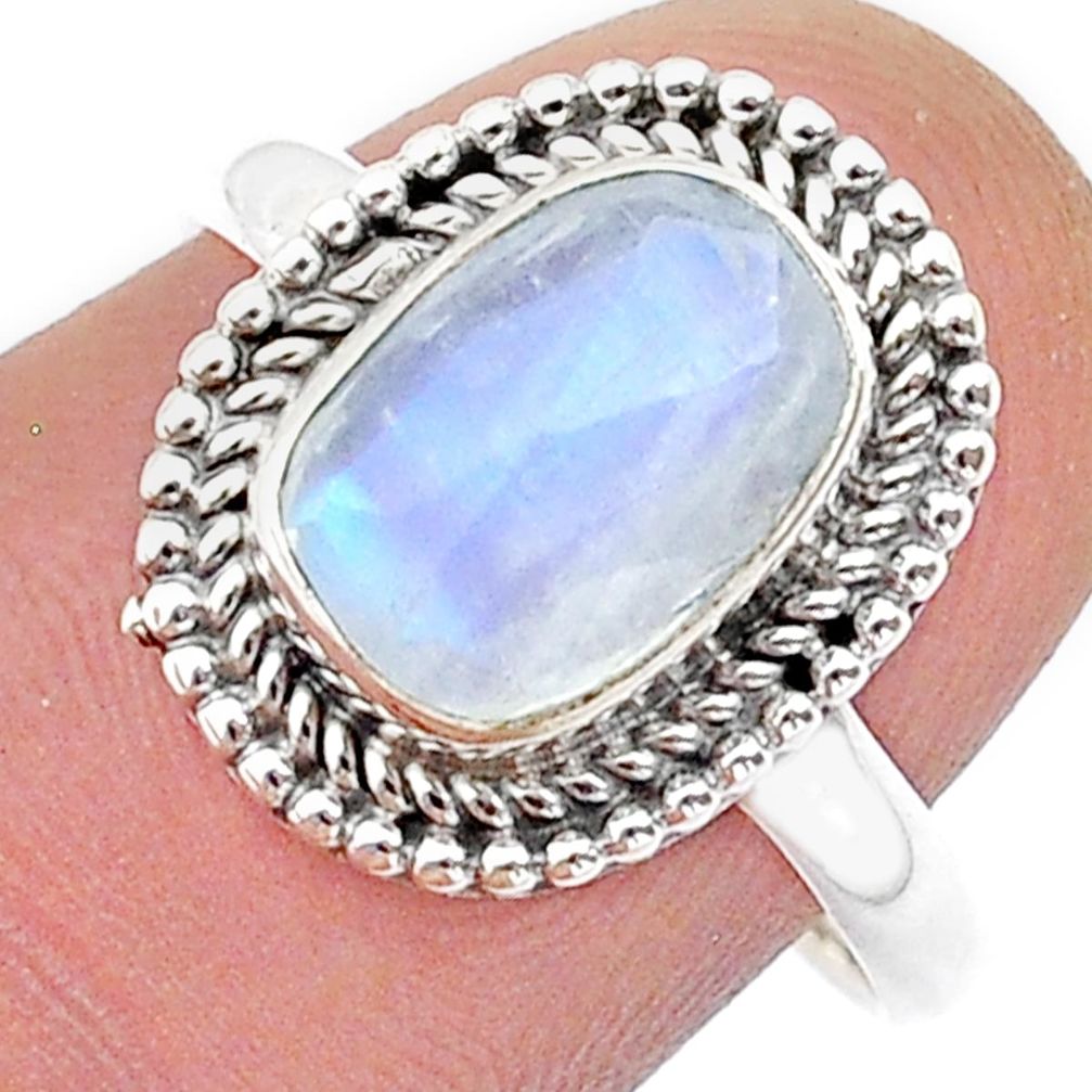 2.82cts checker cut natural rainbow moonstone 925 silver ring size 8 u60770