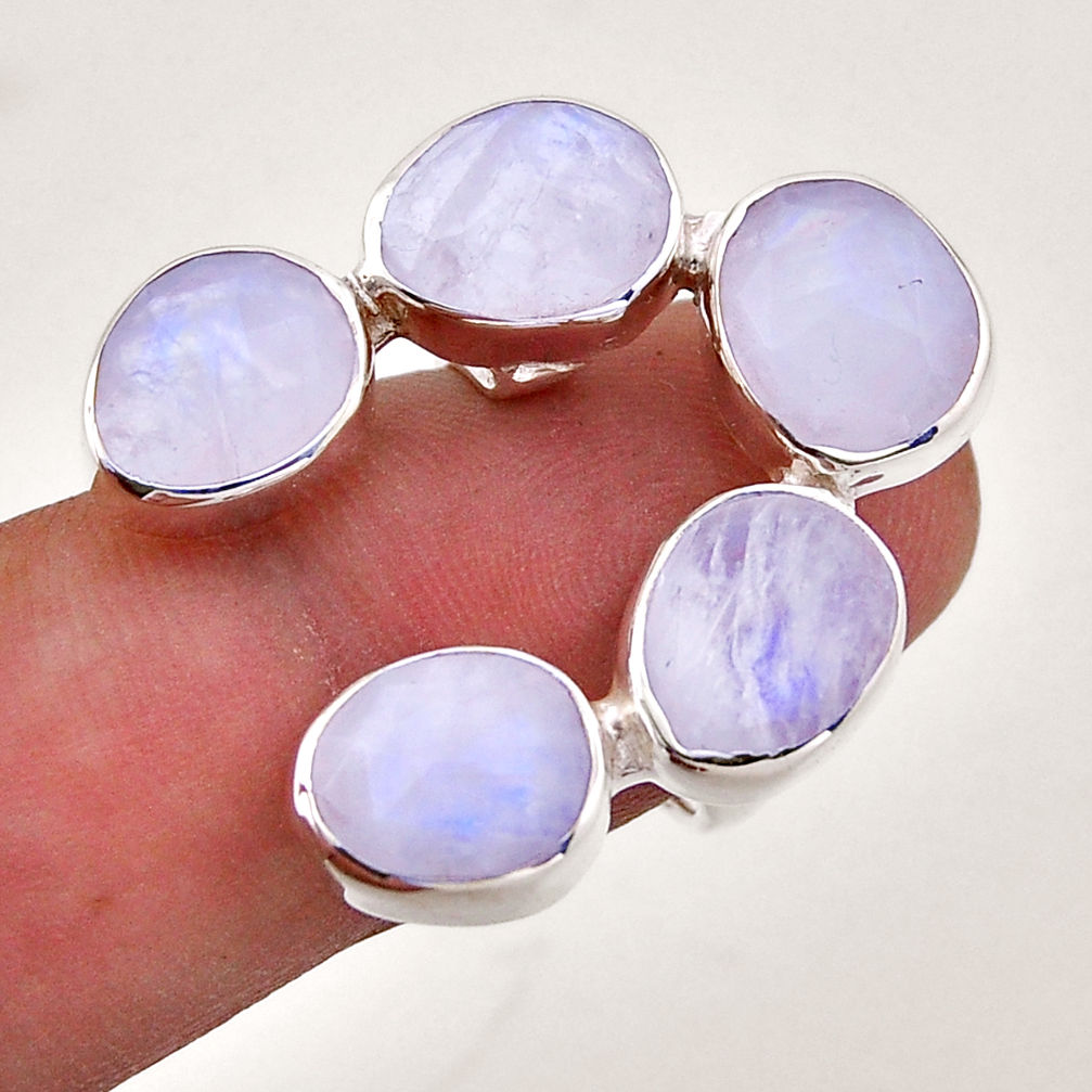 16.87cts checker cut natural rainbow moonstone fancy silver ring size 6.5 n48737