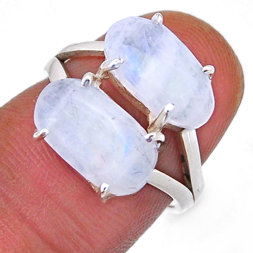 7.66cts checker cut natural rainbow moonstone oval 925 silver ring size 6 n48798