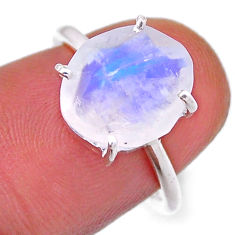 5.18cts checker cut natural rainbow moonstone oval silver ring size 6 n48320