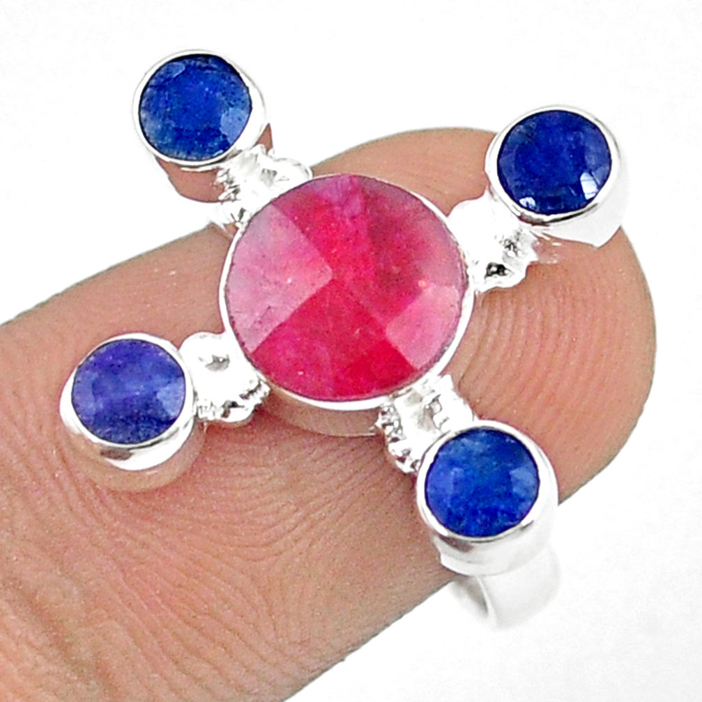 5.35cts checker cut natural red ruby sapphire 925 silver ring size 6.5 u32255