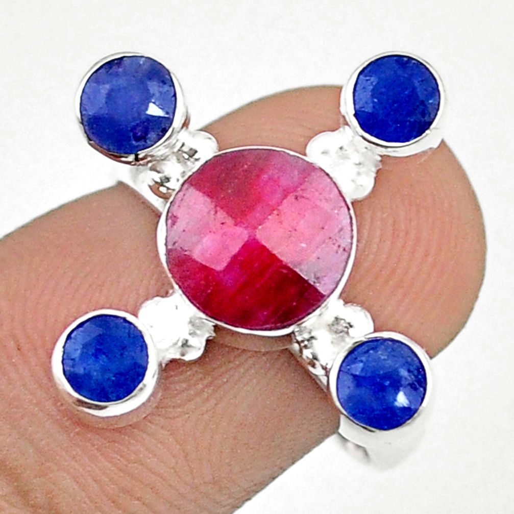 6.11cts checker cut natural red ruby sapphire 925 silver ring size 6.5 u32257