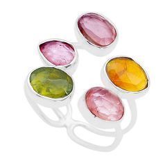 9.61cts checker cut natural tourmaline silver adjustable ring size 8.5 u68101