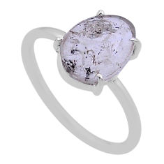 3.80cts checker cut natural white herkimer diamond silver ring size 7.5 n48292