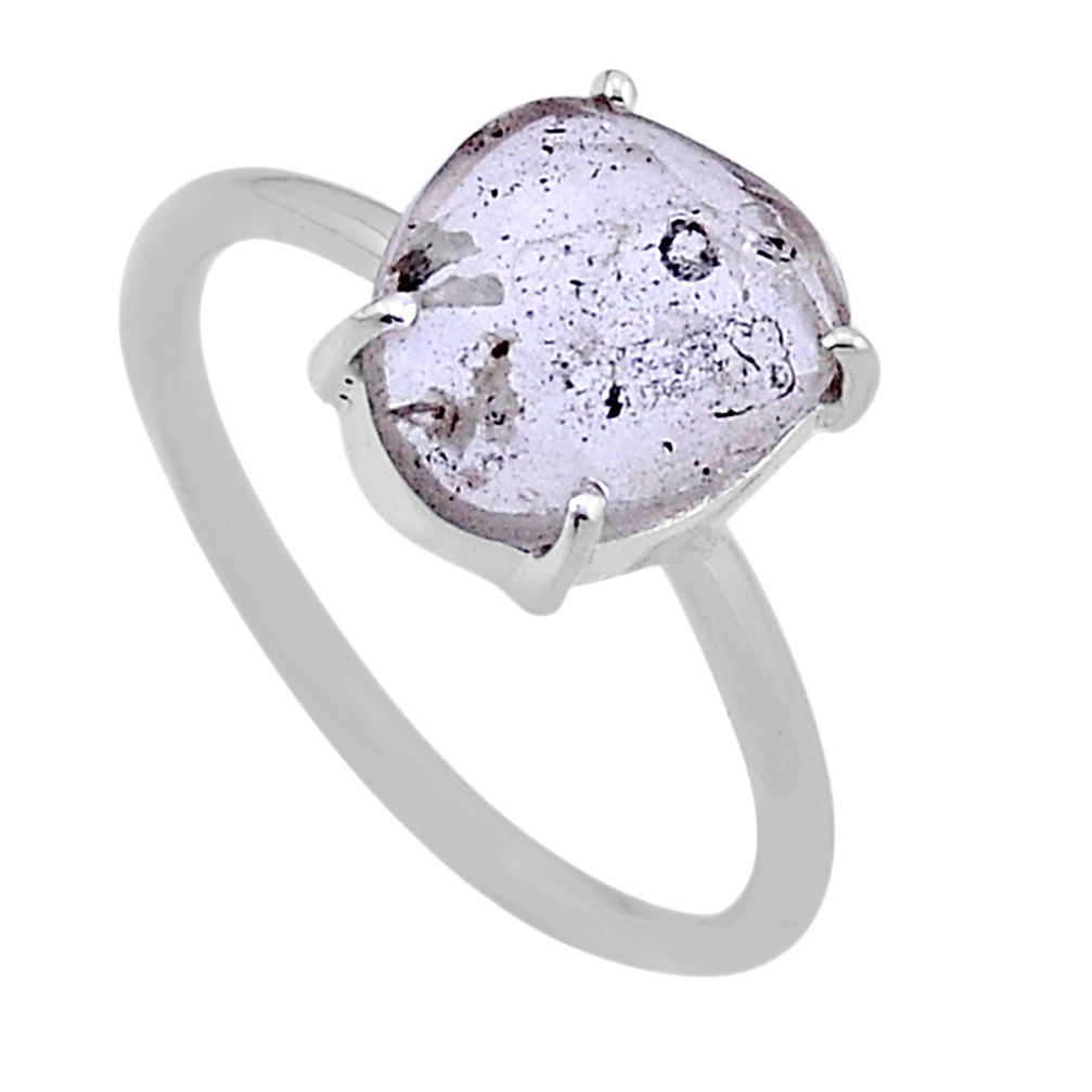 4.10cts checker cut natural white herkimer diamond silver ring size 7.5 n48300