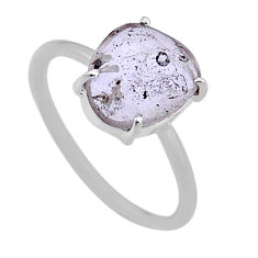 4.10cts checker cut natural white herkimer diamond silver ring size 7.5 n48300