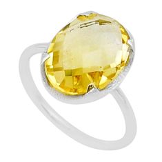 5.43cts checker cut natural yellow citrine silver solitaire ring size 7 u20455