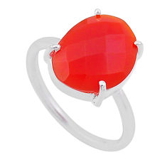 5.20cts checker cut orange cornelian (carnelian) 925 silver ring size 5.5 n48304