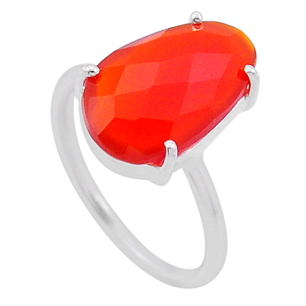 5.74cts checker cut orange cornelian (carnelian) 925 silver ring size 6 n48301