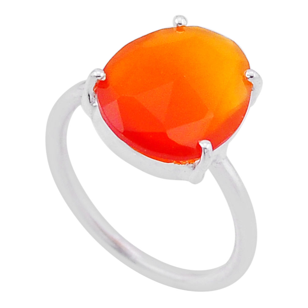5.17cts checker cut orange cornelian (carnelian) 925 silver ring size 6 n48302