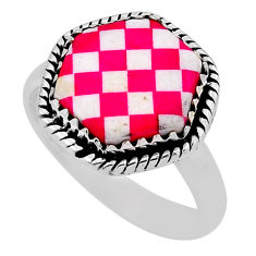 5.79cts checker pink white strip opal hexagon shape silver ring size 9 n39347