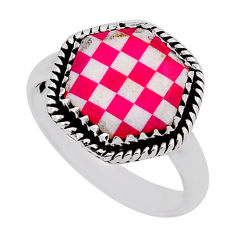 5.80cts checker pink white strip opal hexagon shape silver ring size 9 n39364