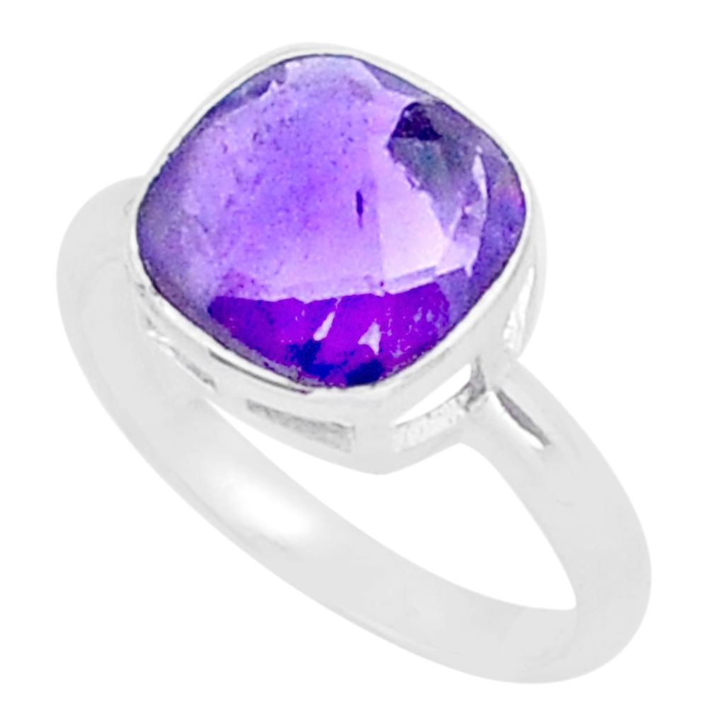5.22cts checkerboard natural purple amethyst 925 silver ring size 8 u20046