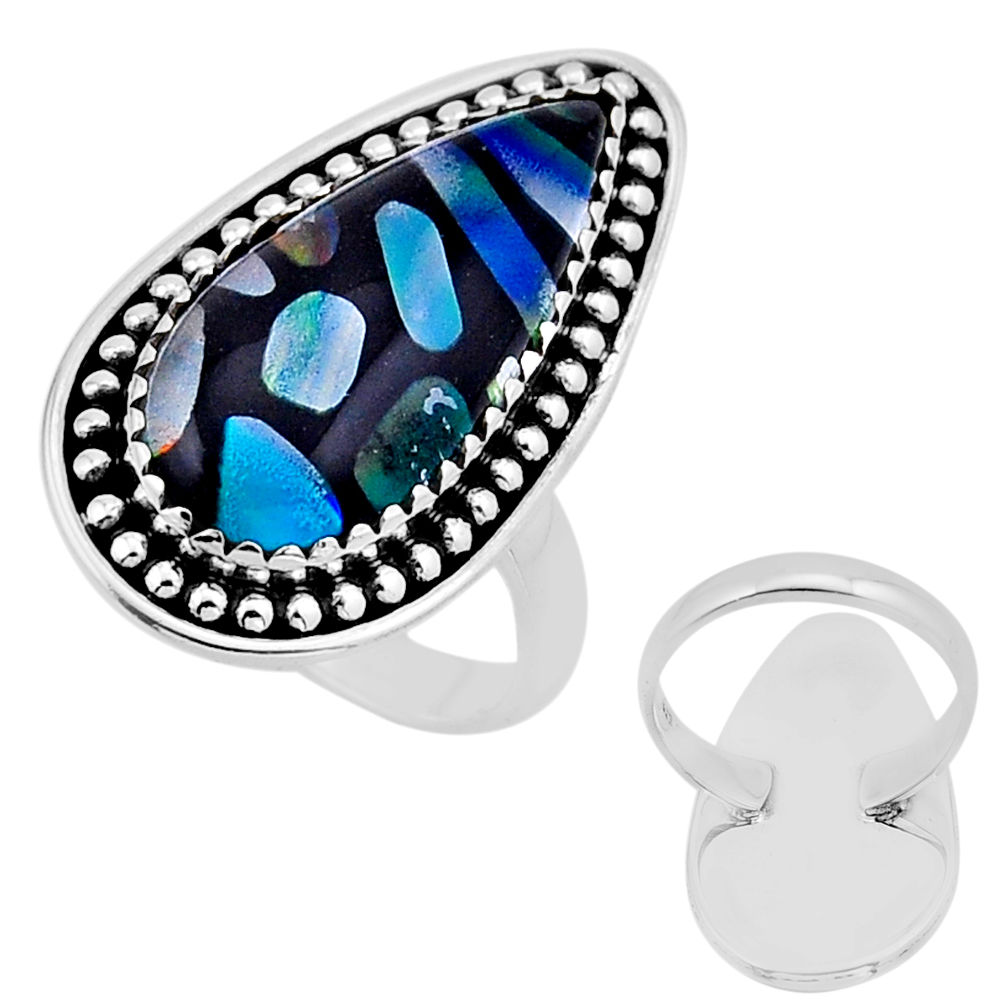 11.36cts checkers pink black green strip opal pear 925 silver ring size 6 n54136